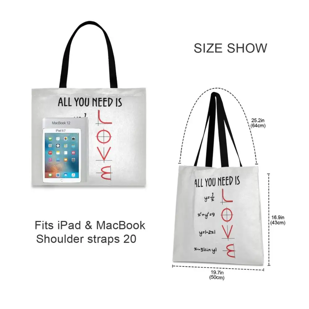 Women Canvas Shopping Bag Mathematical Formula Print Female Cloth Shoulder Bag Eco Handbag Tote Reusable Grocery Shopper Bags