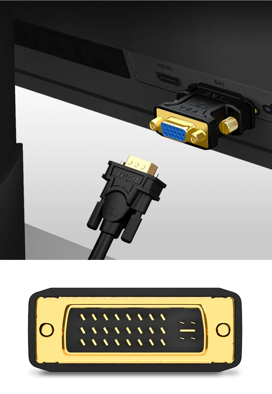 SAMZHE 24+5 DVI-I Stecker auf VGA Buchse Adapter Video-Konverter HDTV LCD-Monitor Adapter DVI auf VGA für HDTV PC Projektor – Detail 4