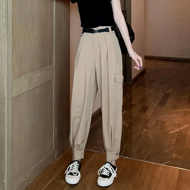 Womens Pants Wide Leg Pants Korean Cargo Pants Casual Bloomers Harem Pants Female Summer Khaki Black Pants Ankle-Length Pants