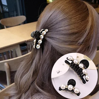 New Fashion Crab Hair Hair Claws Imitation Pearl black Lady Headwear Accessories for Women Hairpins Plastic Elastic Barrette Hot