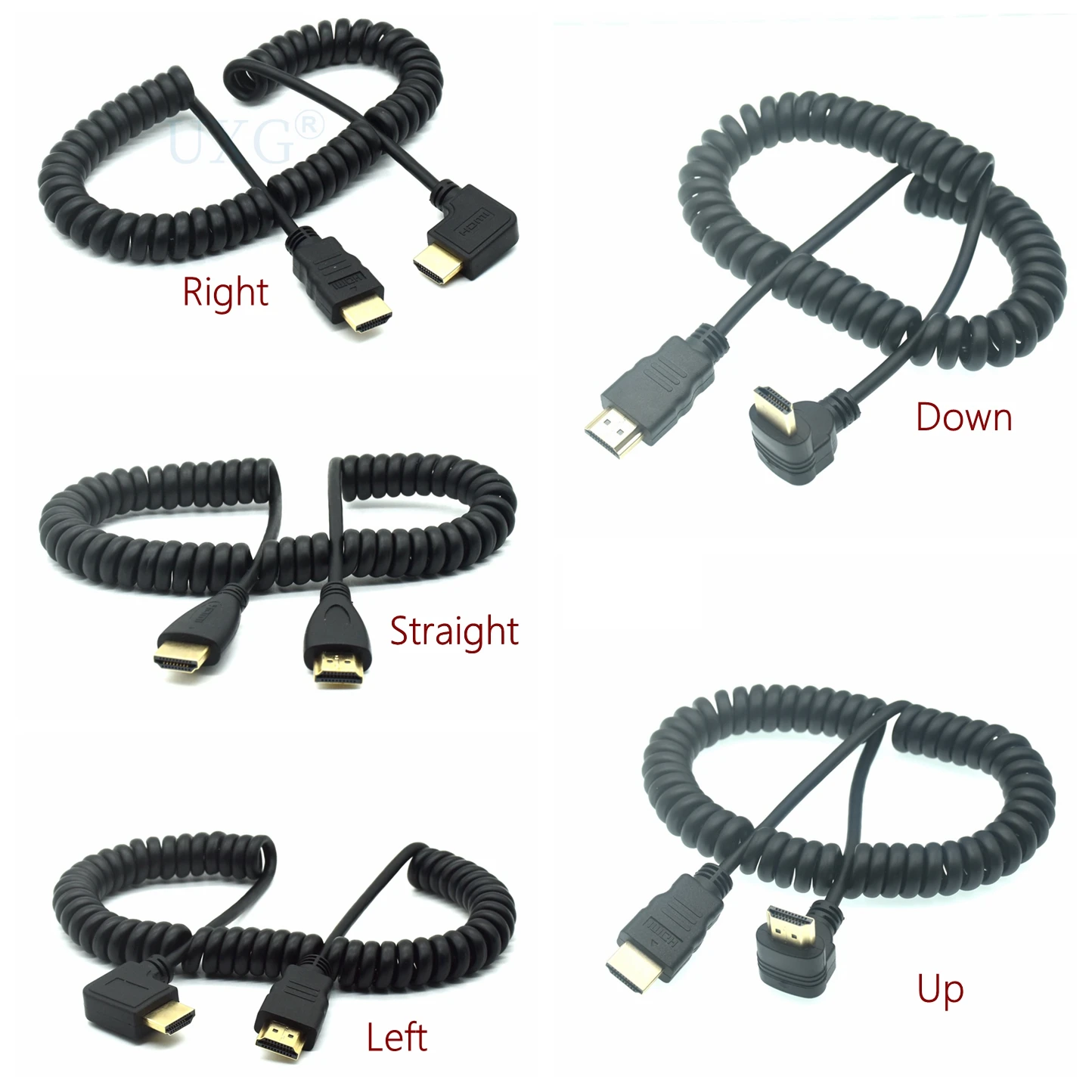 Elastic Coiled Spring HDMI Male To Male V1.4 1080P 3D Pure Copper Curl Flexible HDMI-compatible Left Up Down Right Angled Cable