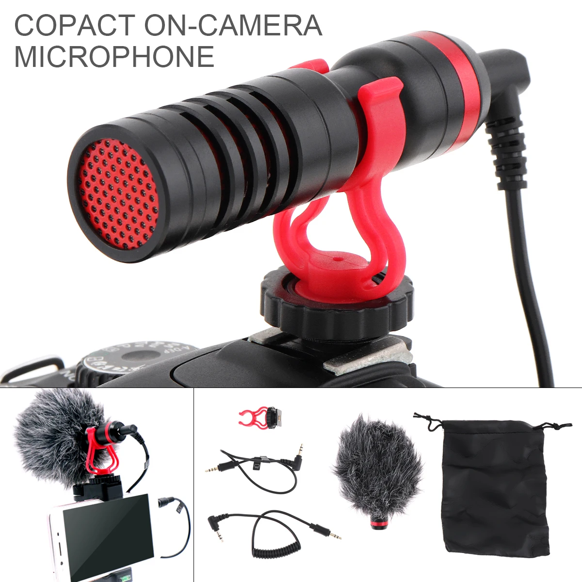 

Camera Video Wired Microphone Windproof Condenser Mic Compatible for Smartphone / DSLR Cameras / Camcorders