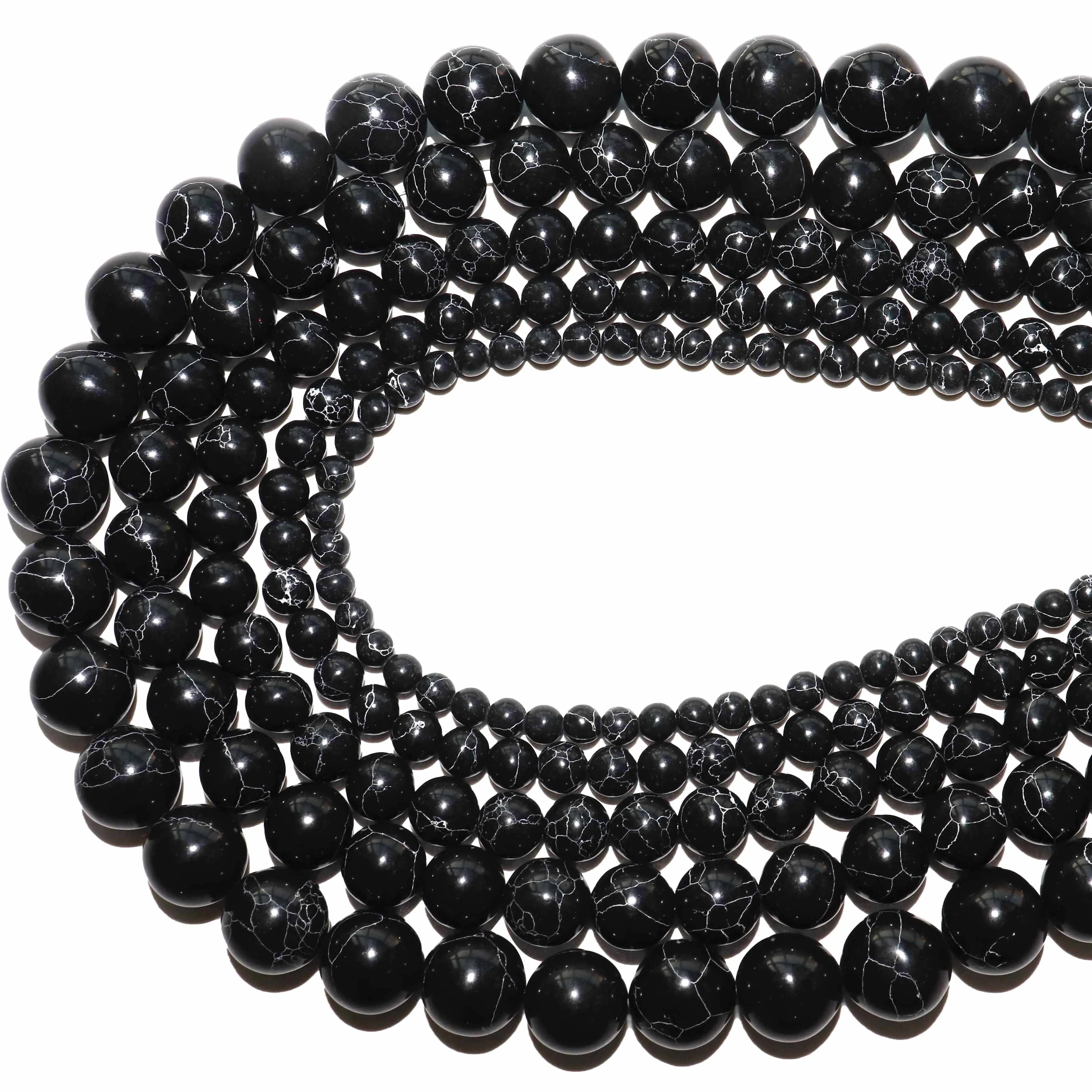 Natural Stone Black Howlite Turquoises Round Loose Beads For Jewelry Making Fit Diy Bracelet Necklace 4 6 8 10 12MM