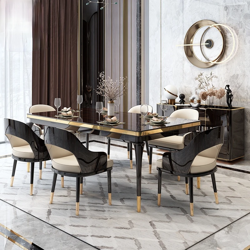 Simple Italian light luxury dining table chair combination rectangular table small household-style American furniture