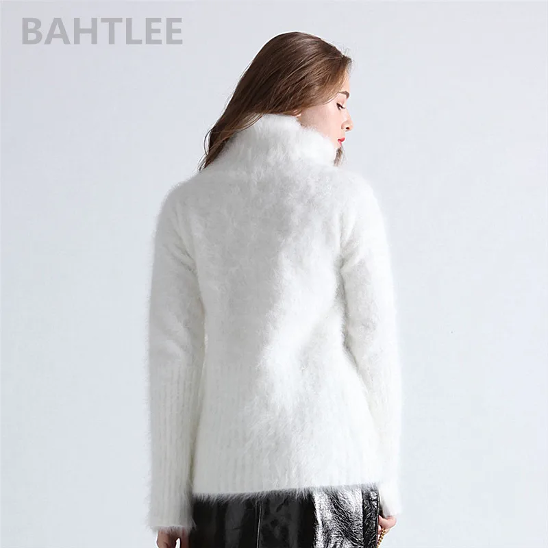 BAHTLEE-Women\'s Angora Turtleneck Sweater, Mink Cashmere Knitted Pullover, Long Sleeves, Wool Jumper, Knitted, Autumn, Winter