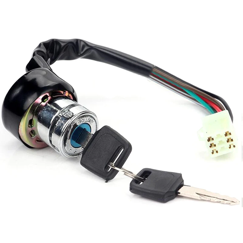 Universal Motorcycle 6 Wire Ignition Starter Off/On/On 3 Positions Switch Lock With 2 Keys 9-way 2.8mm Motorbike Connector