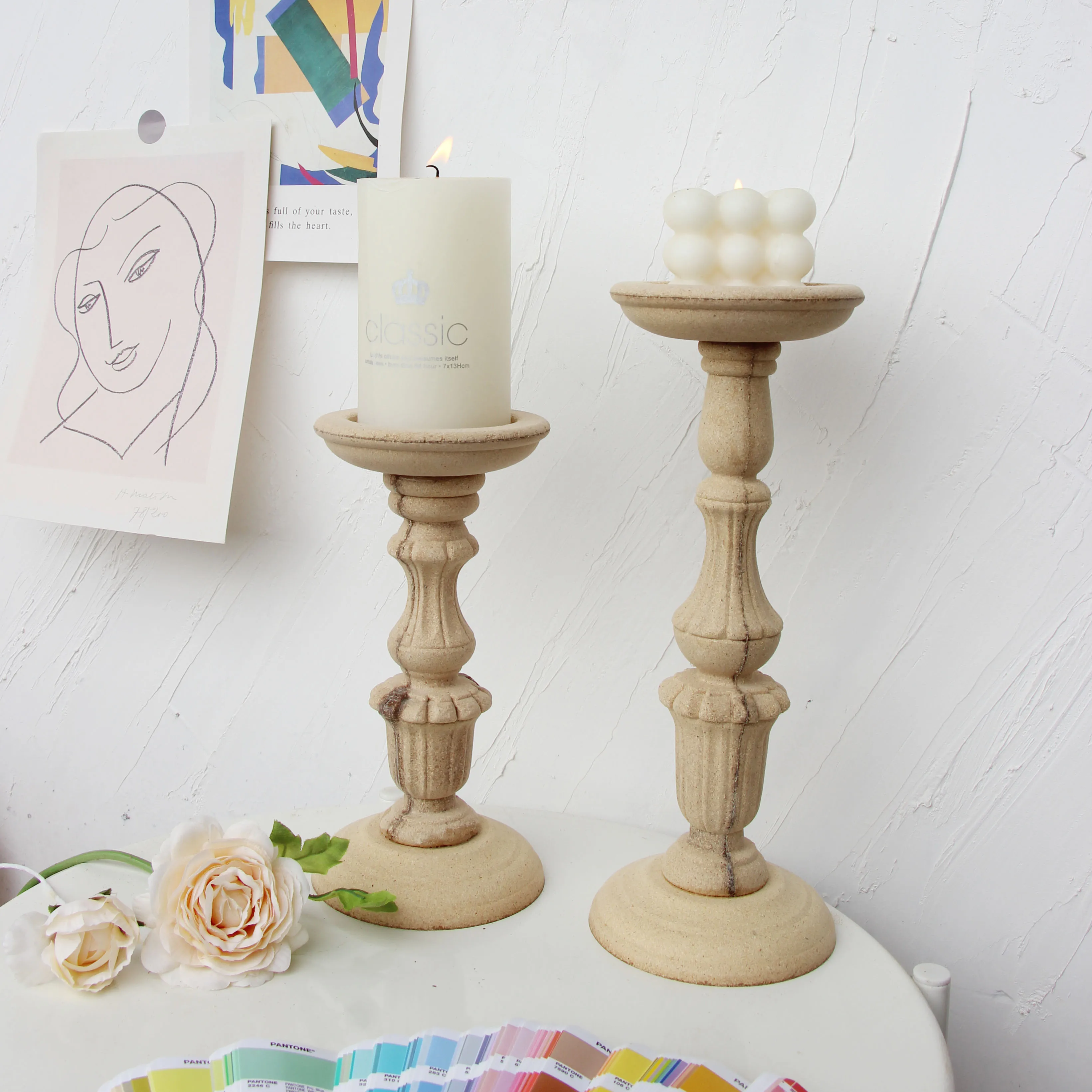 Candelabrum Wooden Creative Candlestick Pattern Tray Candle Holder Handmade Table Desktop Rustic Wedding Holiday Decor