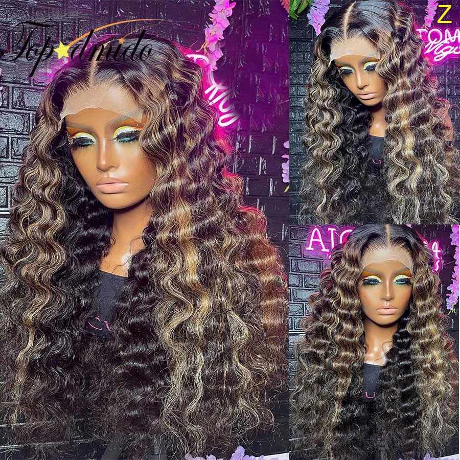 

Topodmido Color 13x6 Transparent Lace Front Wig with Middle Part Highlight Blonde Brazilian Hair Closure Wigs 4x4 Glueless Wigs