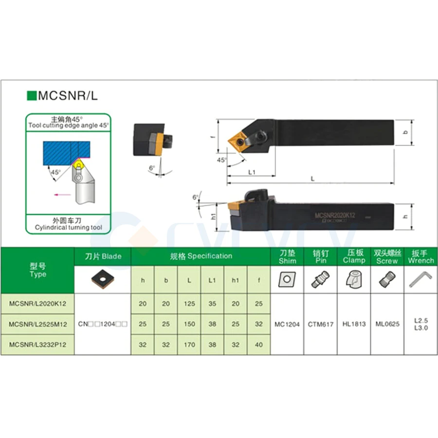 MCSNR1616H12 MCSNR2020K MCSNR2525M أدوات الآلات باستخدام الحاسب الآلي الخارجية تحول أداة حامل 10 قطعة CNMG مخرطة شفرة من الكربيد صلابة عالية
