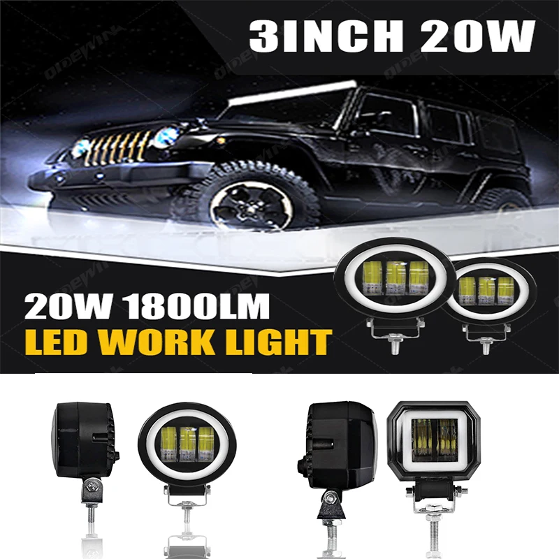 

2PCS/1PC 12V-30V Waterproof Round Angel Eyes LED light Portable Spotlights Motorcycle Offroad Truck Driving Car Boat Work Light