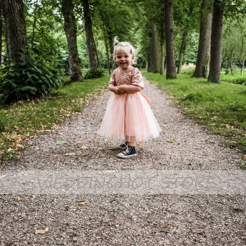 Robe rose à paillettes pour fille, tenue de bal, de noël, à manches courtes, pour enfant, pour 1 anniversaire, nouvelle collection 2022