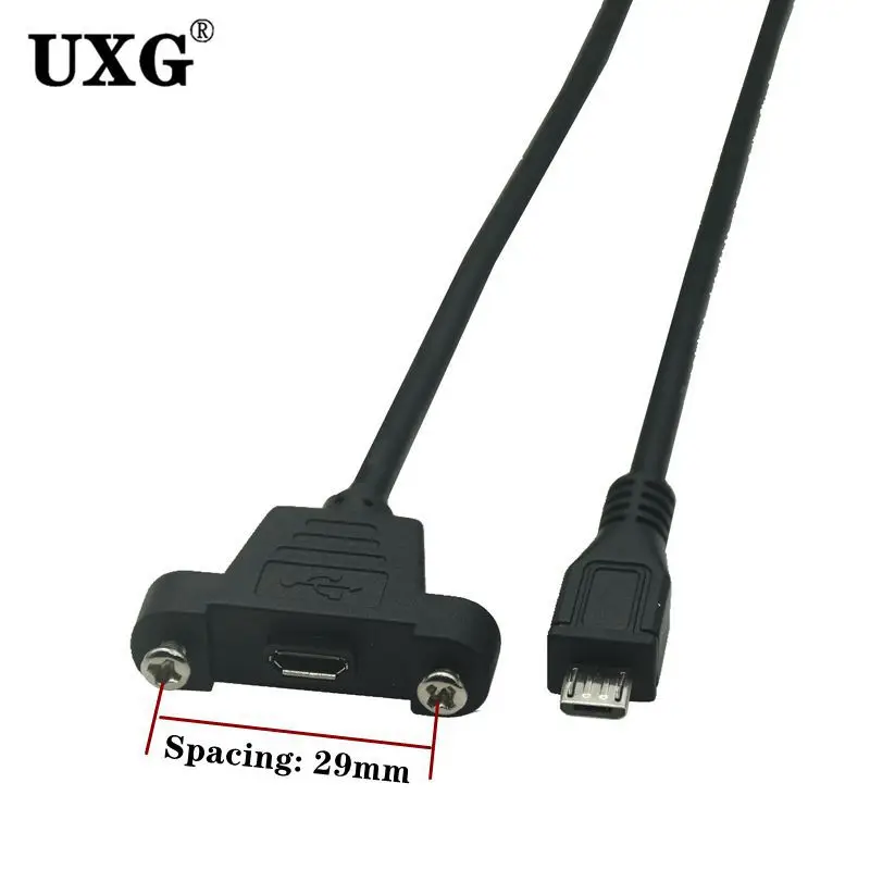 90 degree left Right angle micro-usb port male to female lock connector micro usb panel mount extension cable with screw mount