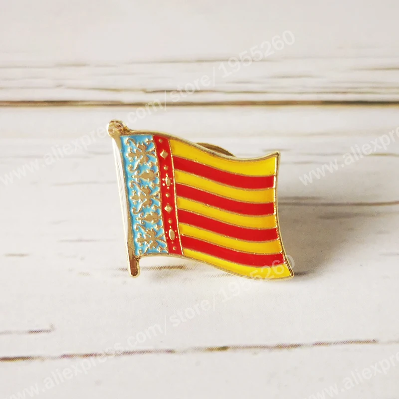 Valencia Flag Lapel Pins Spain Provincial Nationalities Region Brooch Crystal Epoxy Metal Enamel Badge