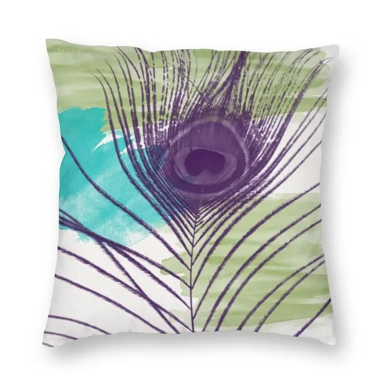 

Peacock Feather Pillow Case Bedroom Decoration Gallery Wall Painting Art Watercolor Plumage Sofa Cushion Cover Square Pillowcase