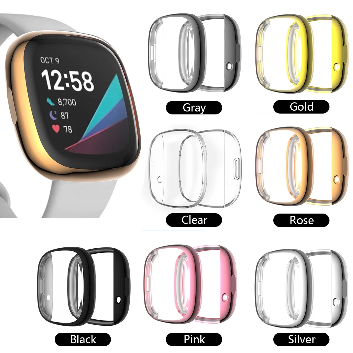 Full Screen Protector for Fitbit Versa 3/Sense Plating Soft TPU Protective Case Shell for Fitbit Versa 4