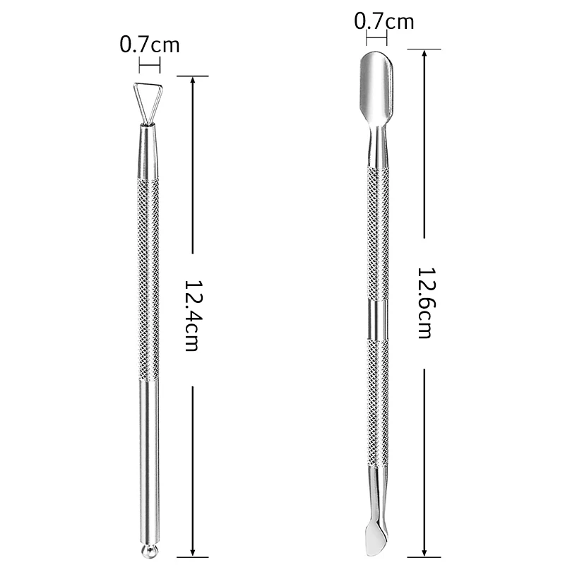 2Pcs/set Sliver Cuticle Pusher and Cutter UV Gel Remover Dual-ended Dotting Pen Stainless Steel Nail Art Tools for UV Gel Polish