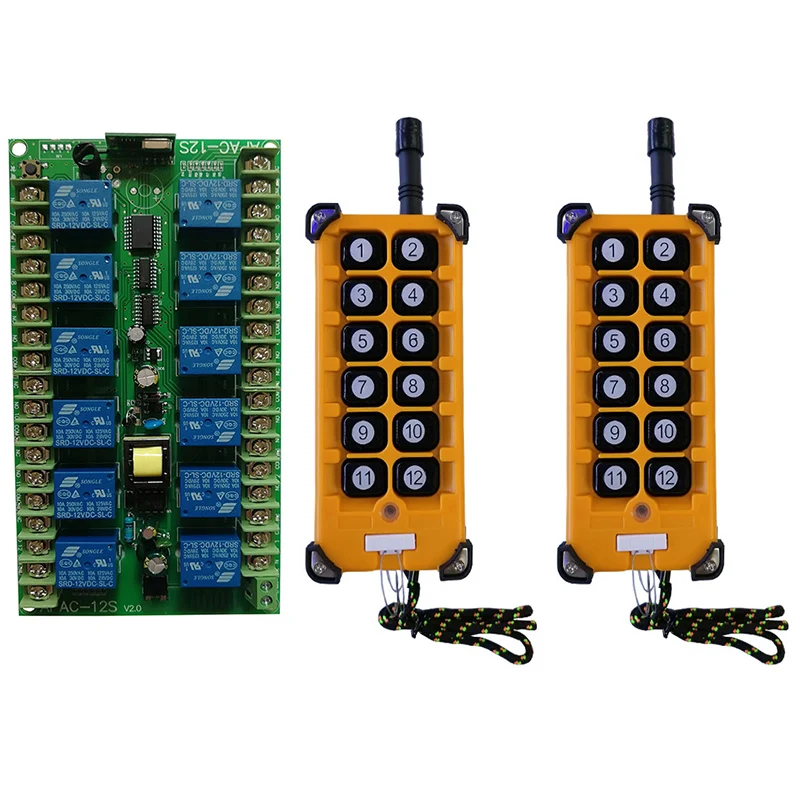 RF 무선 리모컨 오버헤드 여행 크레인 시스템, 리시버 + 숫자 단추 원격, 라디오 컨트롤러, AC 220V, 12CH, 3000m