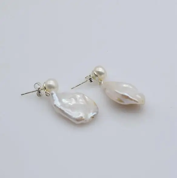 Favorite Pearl Fine Earrings White Freshwater Pearls Baroque Style Hanging Type Handwork 925 Silver Jewelry Women Pearl Earrings