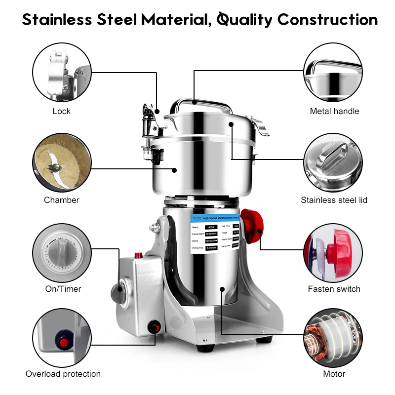 Hot Big Capacity 800G 3000W Herb Grinder Coffee Machine Grain Spices Mill Medicine Wheat Mixer Dry Food Grinder