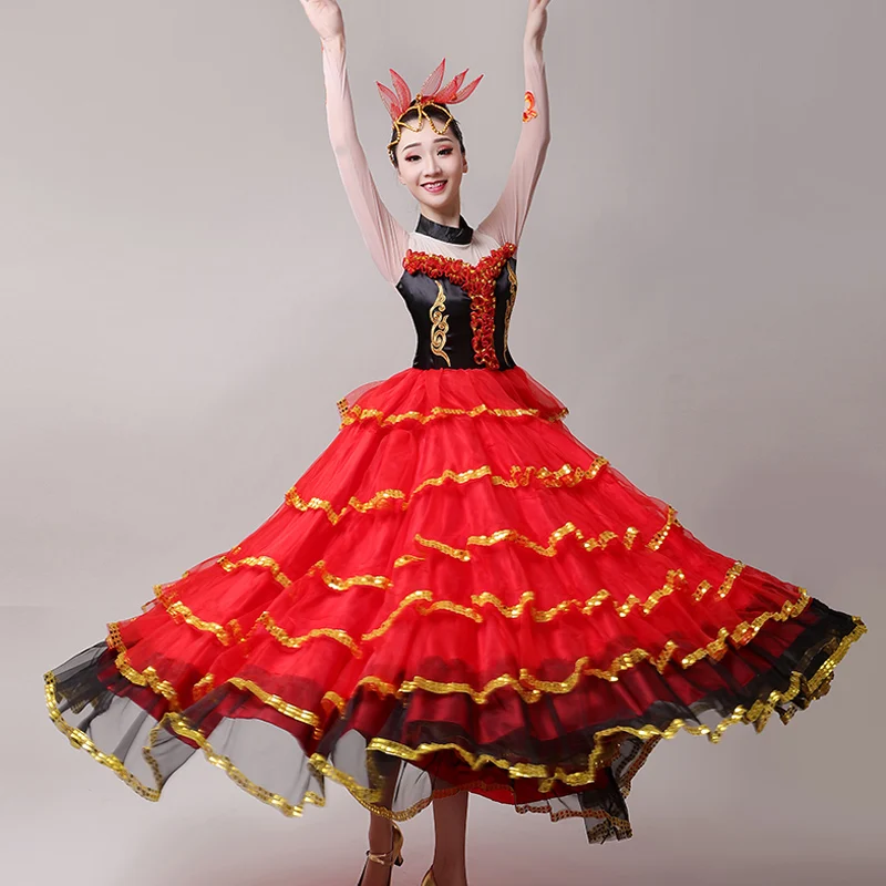 Traje de toro flamenco espanhol adulto feminino palco coro grande balanço vestido espanhol desempenho de palco dança saia dl4208