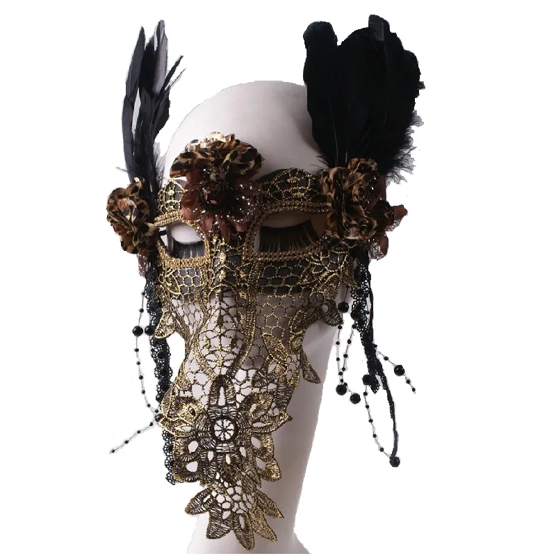 Golden Lace Feather Mask Singer  Masquerade Stage Party Bar DJ Nightclub Mask