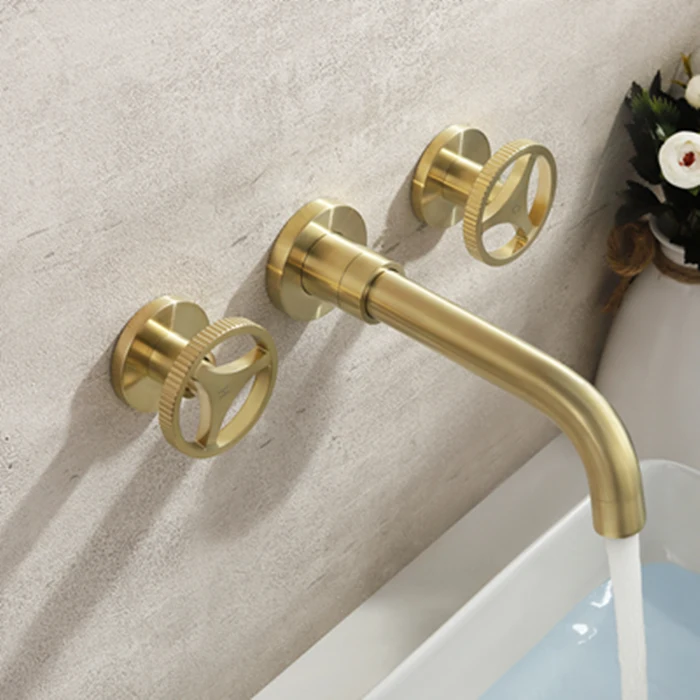 Wall mounted brass bathroom sink faucet Distinctive two handle cold hot top quality tap basin mixer faucet Brushed gold