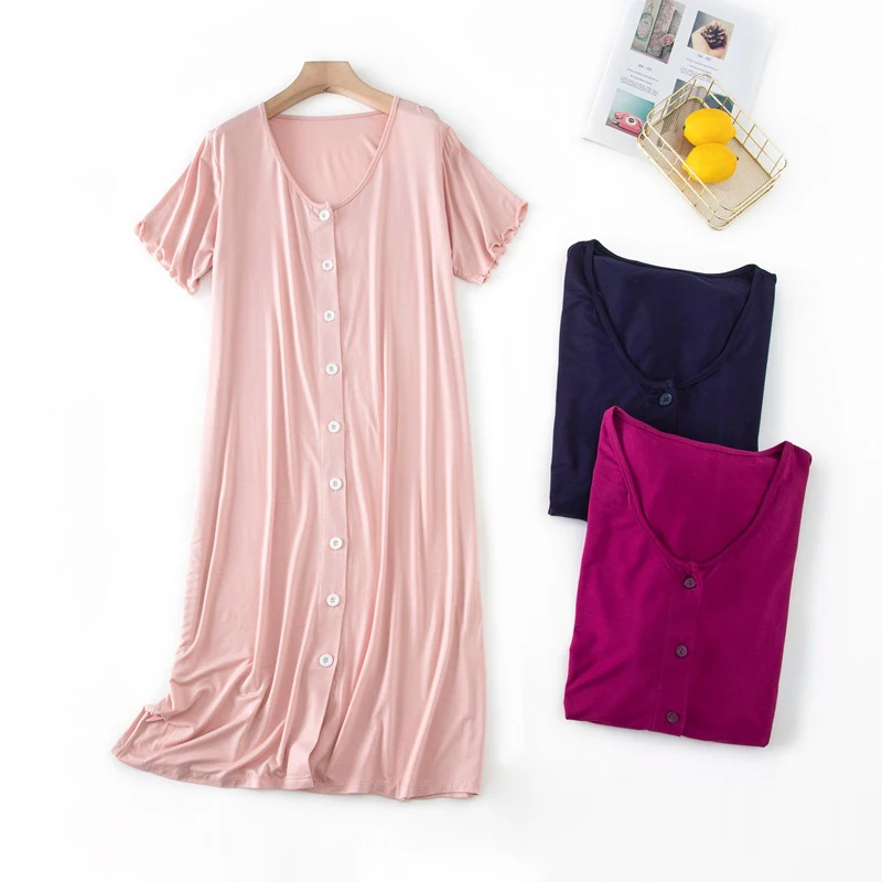 

Casual modal Short sleeve long sleepdress women simple super comfortable home nightdress women plus size nightgown longuette