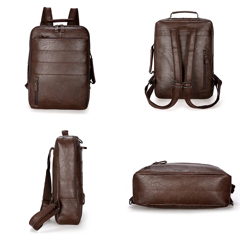 Fashion PU Leather Backpacks Men Women High Capacity Waterproof Travel Backpacks Laptop Bag Male Female Bookbag Unisex Backpack
