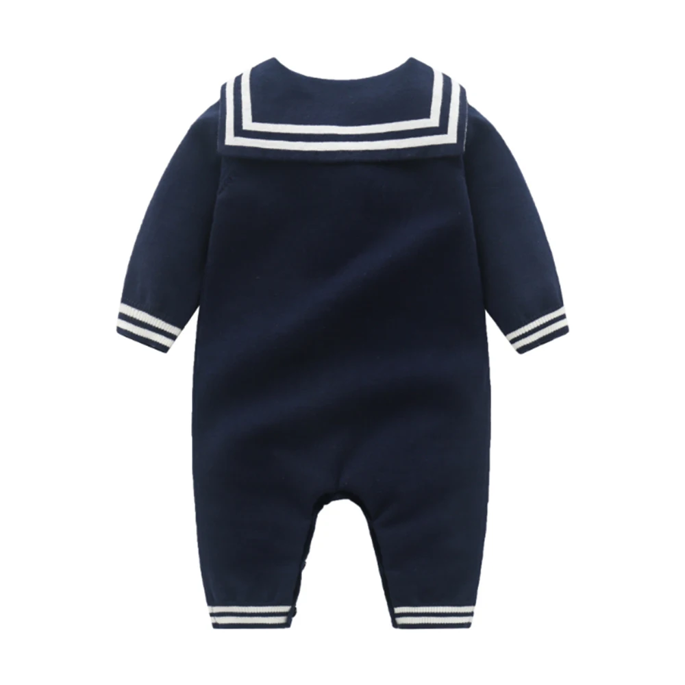 Mudkingdom Boutique Baby Boys Nautical Sweater Rompers Stripe Spring Autumn Sailor Sytle Infant Crawl Jumpsuit Baby Clothes