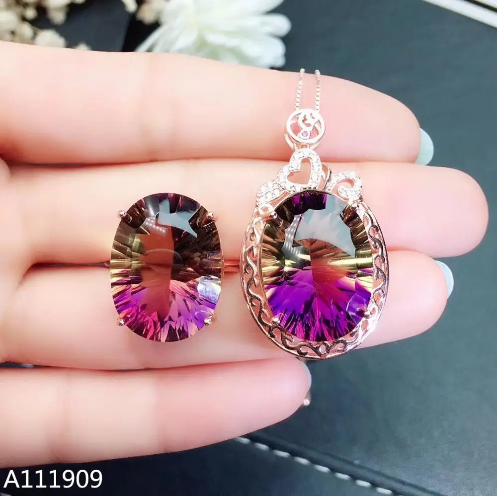 

KJJEAXCMY boutique jewelry 925 sterling silver inlaid Ametrine necklace pendant ring Women's Suit luxurious