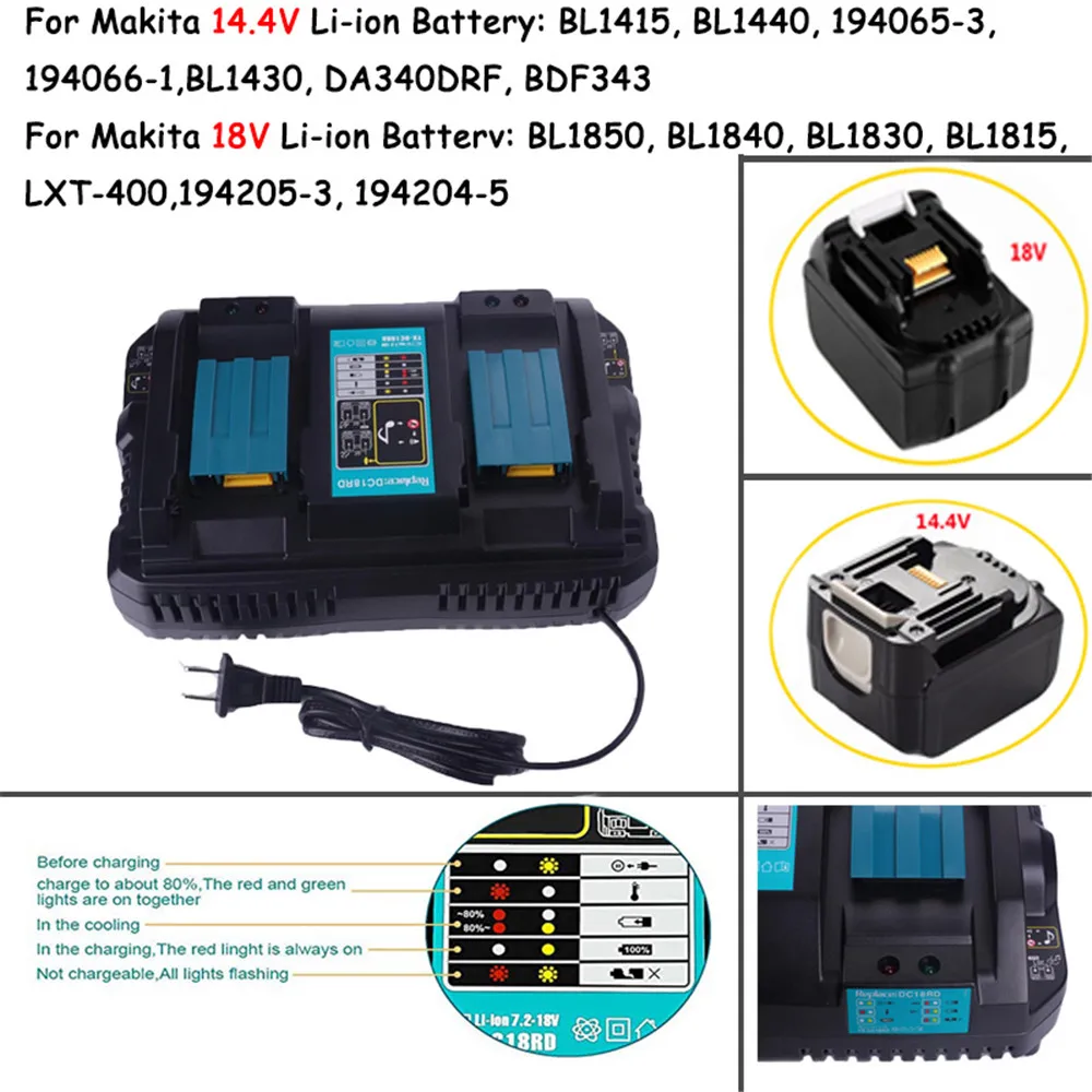 شاحن بطارية ليثيوم أيون لماكيتا ، أداة طاقة بديلة ، 14.4 فولت ، 18 فولت ، DC18RC ، DC18RD ، 4A ، DC18RF ، DC18SF ، 3A ، BL1830 ، BL1430