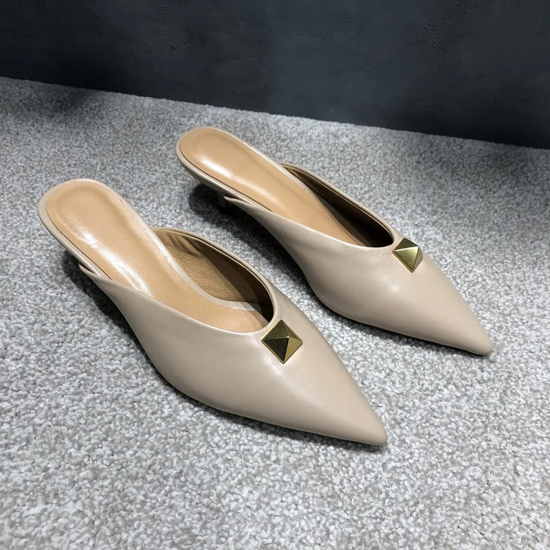 Simple Women\'s Shoes 2021 New Spring/Summer Toe Cap Slippers Stiletto Mid-Heel Flip-Flops women slippers