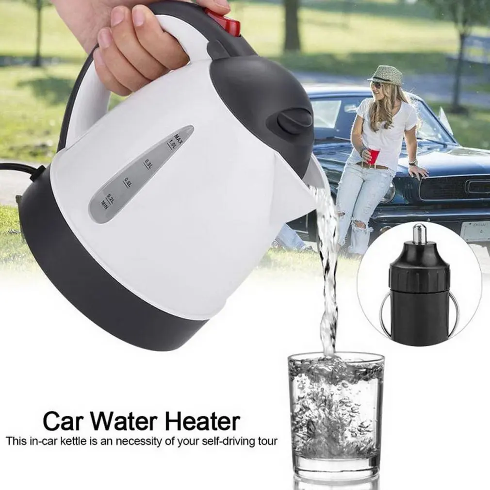 1000ML Car Hot Kettle Portable Water Heater Travel Auto 12V/24V for Tea Coffee 304 Stainless Steel Large Capacity Vehicle