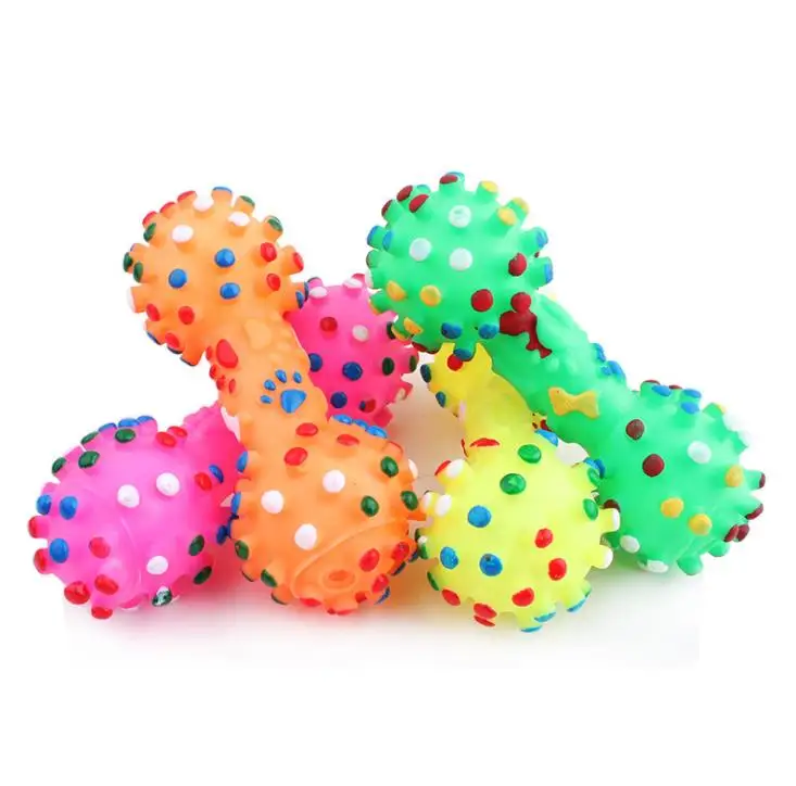 

Colorful Dotted Dumbbell Shaped Dog Toys Squeeze Squeaky Faux Bone Pet Chew Toys For Dogs SN3821