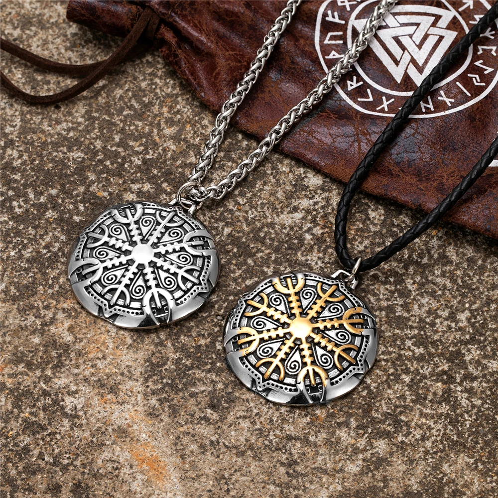 Nordische Runen Vegvisir Kompass-Halskette für Männer, verblasst nie, Edelstahl, Wikinger-Dreizack-Amulett-Anhänger, isländischer Vintage-Schmuck – Detail 4