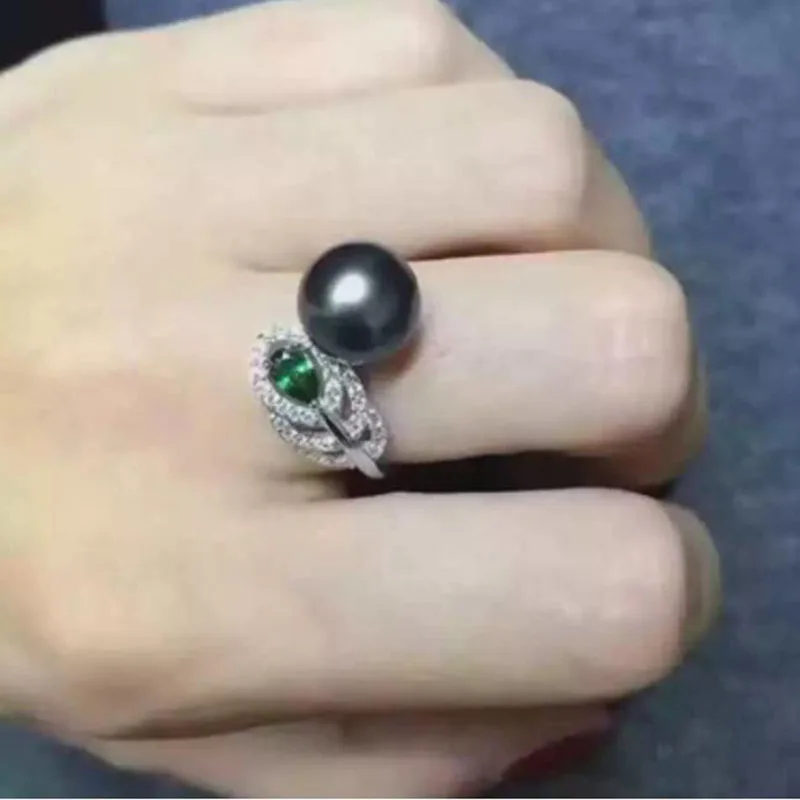 Eternal wedding Women Gift word 925 Sterling silver real Pony natural Tahiti black pearl ring opening day sea female adjustable