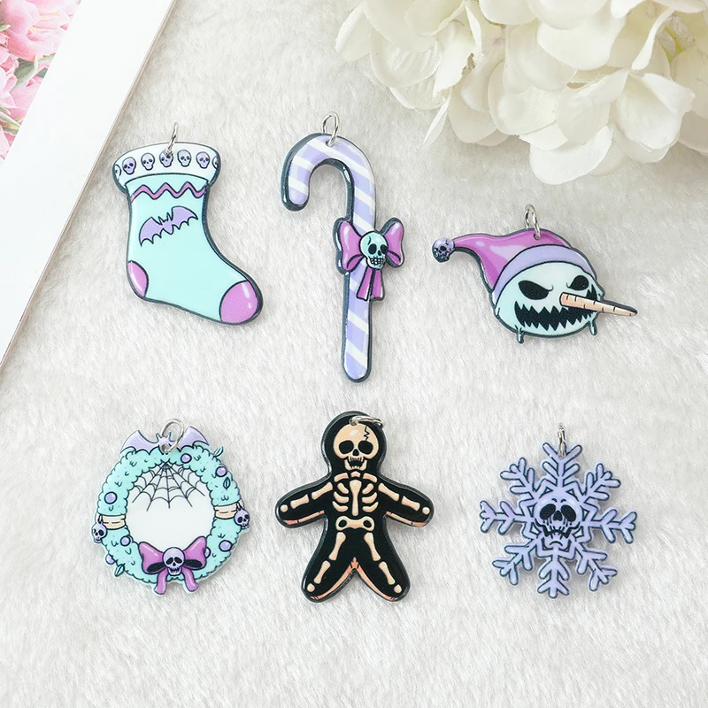 

12Pcs Christmas Pastel Goth Charms Spooky Gingerbread Man Snowman Holiday Decoration Pendant For Earring Necklace Diy Making