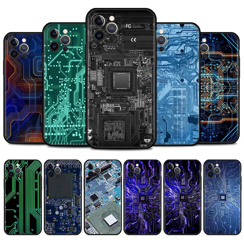 Computer Motherboard board Case for iPhone 13 12 Mini 11 Pro Max XR X 7 8 6 6S Plus XS Max 5S SE 2020 Phone Cover Coque