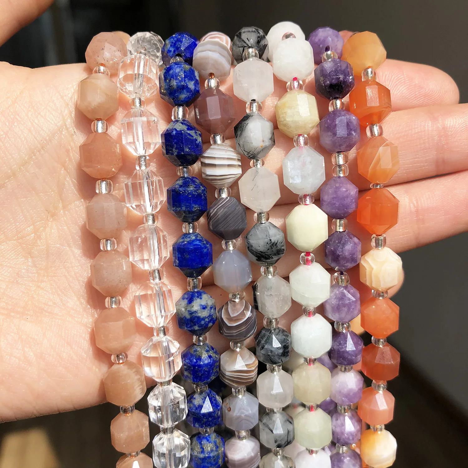 8mm Natural Lapis Lazuli Morganite Agates Quartz Gem Beads Faceted Loose Stone Beads for Jewelry Making DIY Bracelet Accessories
