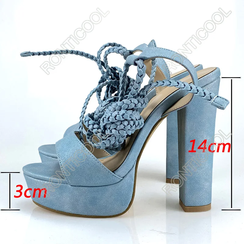 Ronticool Handmade Women Platform Sandals Strappy Block Heel Open Toe 9 Colors Party Shoes Women US Size 5-13