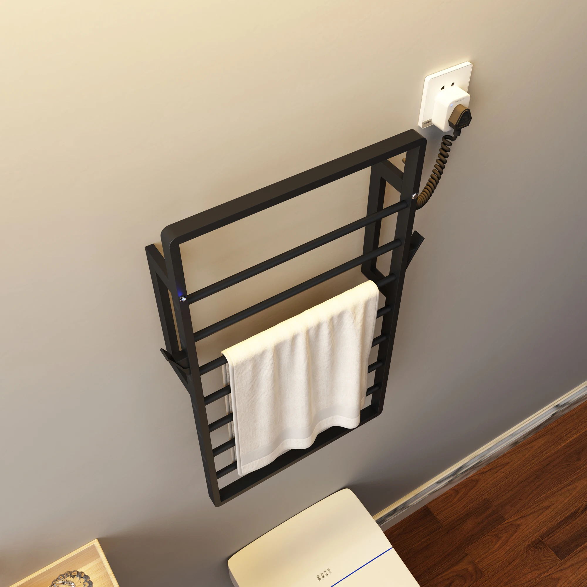 Imagem -03 - Aquecedor de Toalha Elétrico para Banheiro Toalheiro Aquecido com um Temporizador sem Perfuração Aço Inoxidável