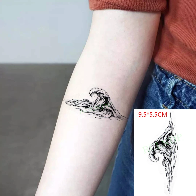 

Waterproof Temporary Tattoo Sticker Sea Wave Element Small Size The Body Art Flash Tatoo Fake Tatto for Woman Men