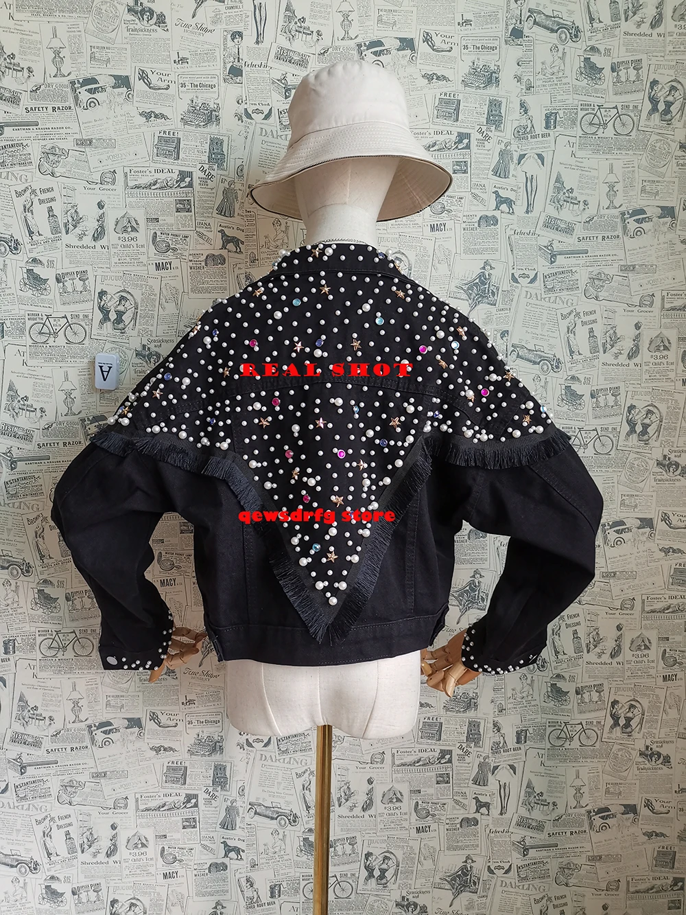 Retro Heavy Industry Beaded Tassel Jean Jacket Female Spring New Short Paragraph Denim Jacket Black Casual Jeans Jackets