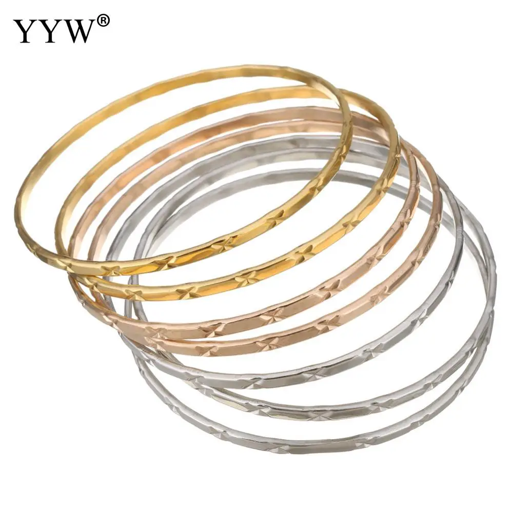 7pcs Stainless Steel Bangle Flower Cut Roman Style Stainless Steel Bangle Lover Charm Bracelet For Women 3.70mm Inner