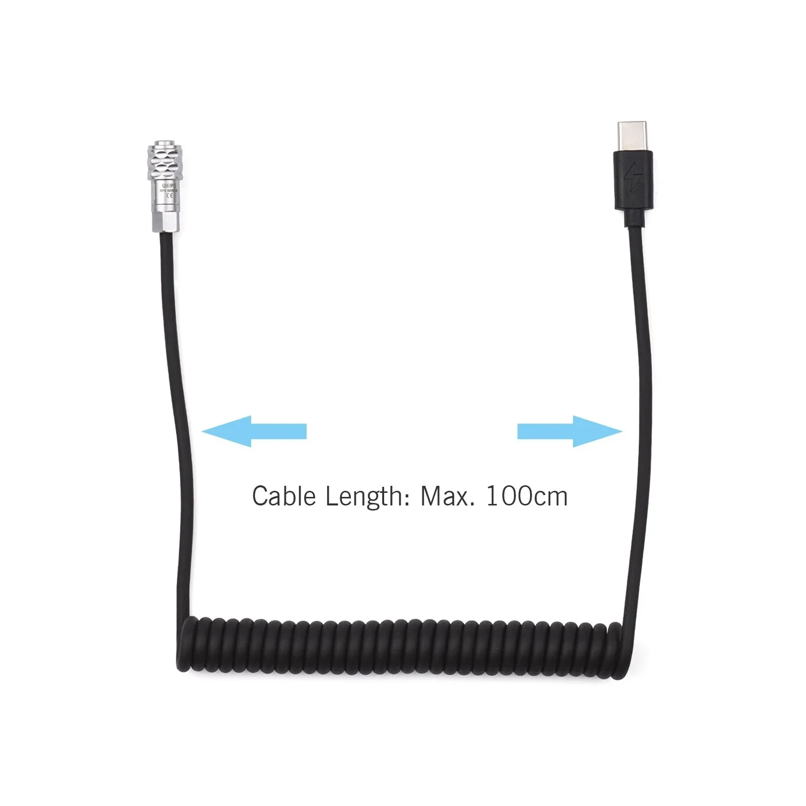 New PD 12V 3A USB Type C To 2 Pin Coiled Spring Extension Power Cable Cord for Blackmagic Pocket Cinema BMPCC 4K 6K Pro Camera view 2