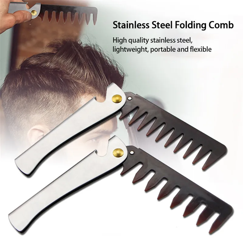 Hair Comb New Men's Dedicated Stainless Steel Folding Comb Set Mini Pocket Comb Beard Care Tool Convenient and Use Hair Brush
