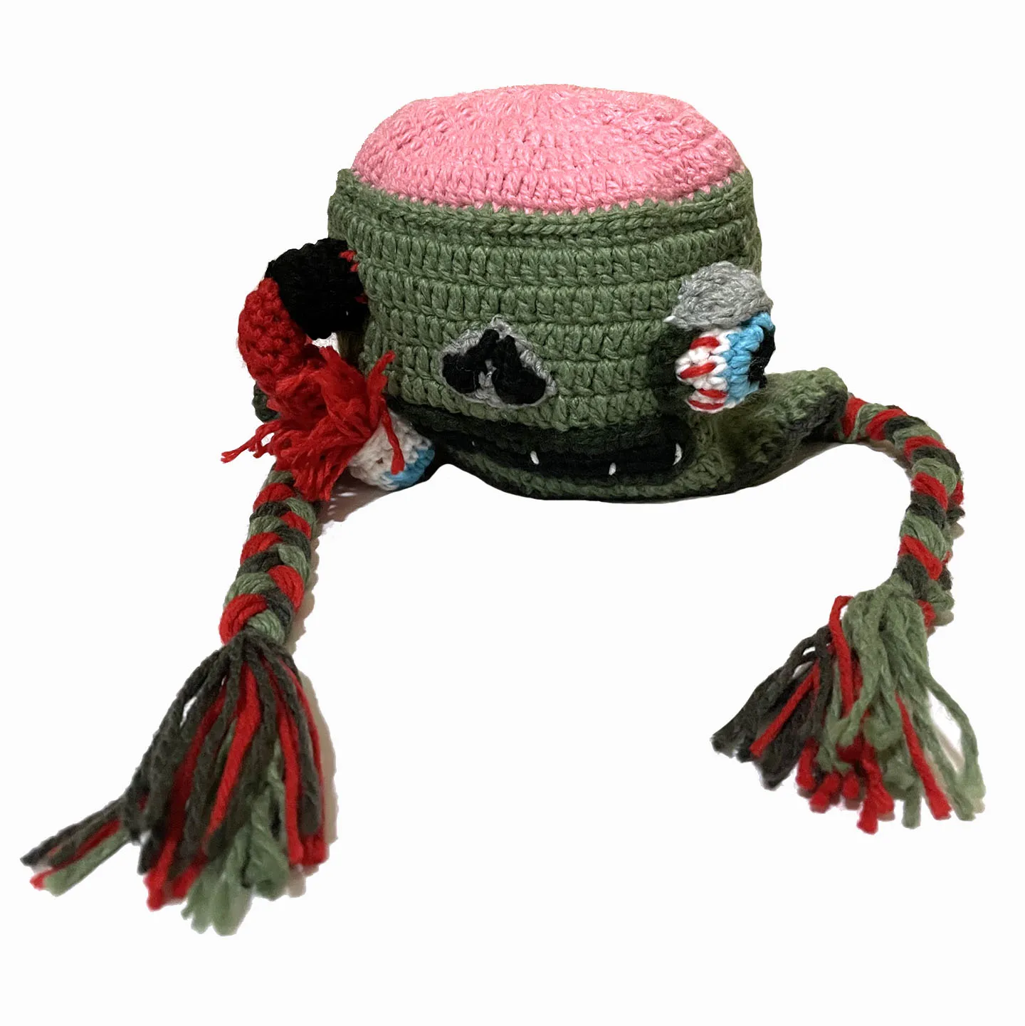 Zombie Hat Eyes Knitted Tassel Beanies Halloween Costume Braid Caps (S for Children 48-51cm, L for Adult 53-61cm)