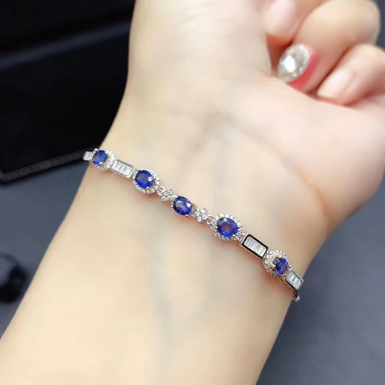 

graceful natural blue sapphire bracelet for women jewelry natural gem real 925 silver golden color girl birthday gift sale