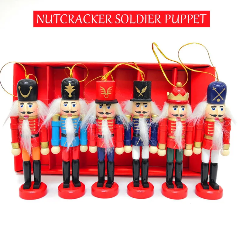 6PCS 12cm Vintage Handcraft Puppet Wooden Nutcracker Doll  Nutcracker Figures Puppets Dolls Home Party Decoration Birthday Gift