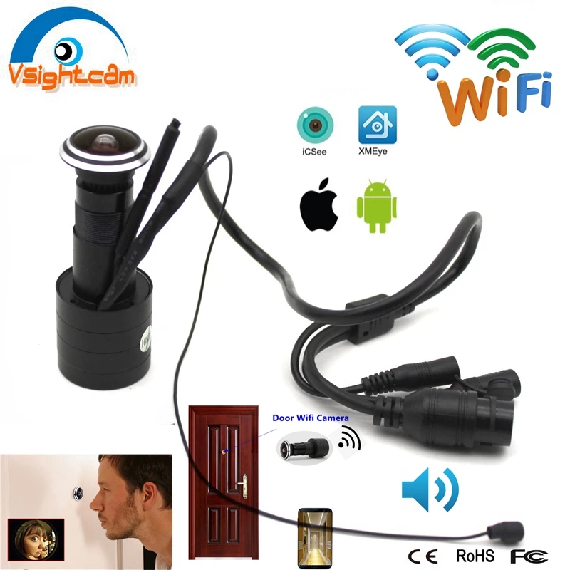 Security 1080P Mini Wifi Door Eye Hole IP Camera  Optional Wide Angle FishEye Lens Peephole CCTV Network Audio Camera P2P